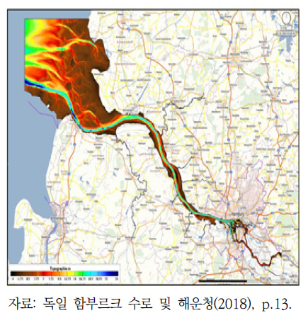 조수 연결 Billwerder Insel에서 퇴적물 확산 모델링 결과