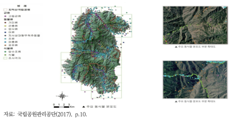 치악산 국립공원의 동·식물분포도