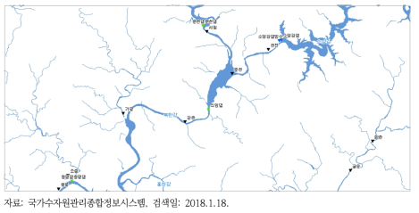 수위관측소 및 수리시설물 분포도