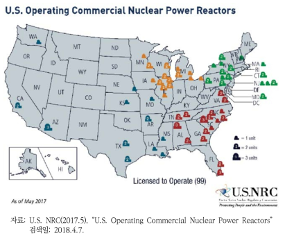 미국 내 운영 중인 원자력발전 시설 현황