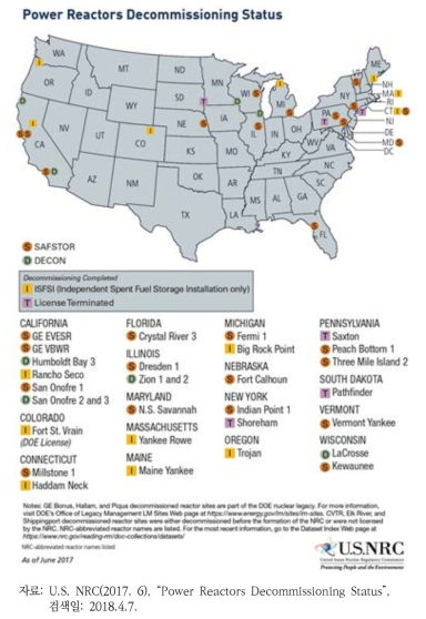 미국 내 원자력발전소 해체 현황