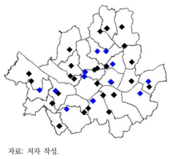서울시 39개 대기질 관측소 위치