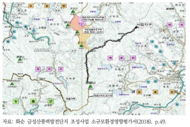 전라남도 화순군 청풍면 백운리 풍력발전 사례 지역개황도