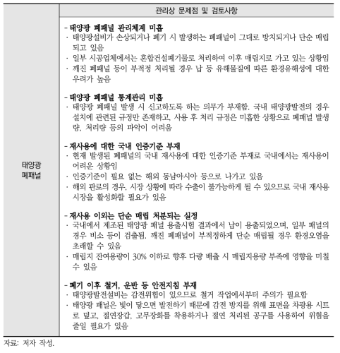 태양광 폐패널의 관리상 문제점 및 검토사항