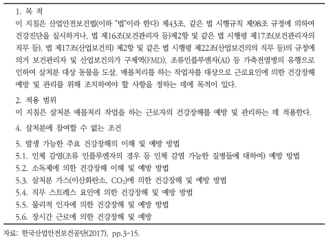 살처분 매몰처리 작업자 건강관리지침 조문 일부