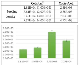 Cell seeding density에 따른 생산량