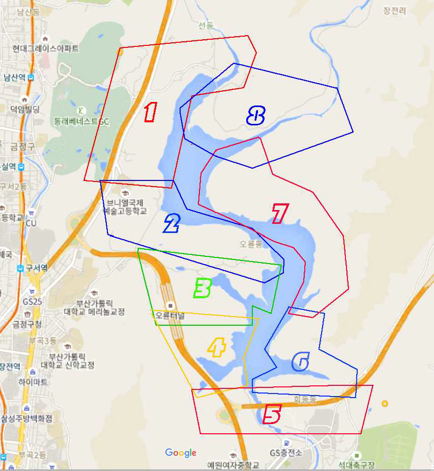 회동수원지 촬영 구역 분할