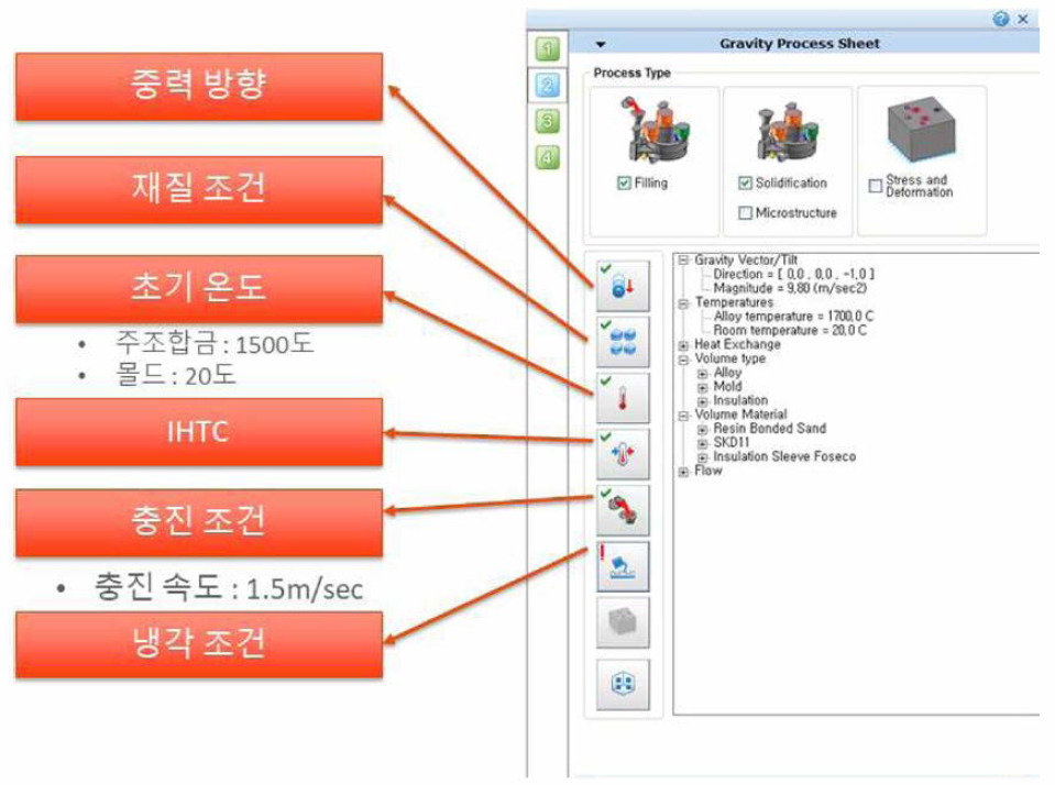 공정조건 입력 (중력주조)