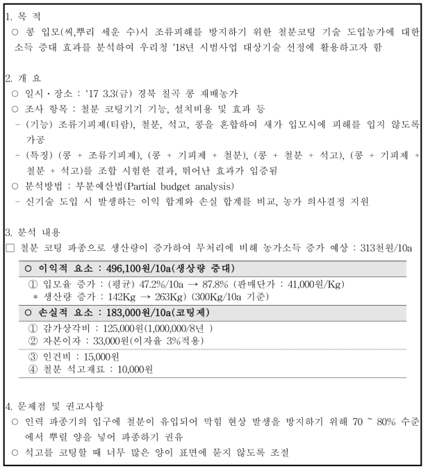 콩 입모시 조류피해 경감을 위한 철분코팅 기술보급