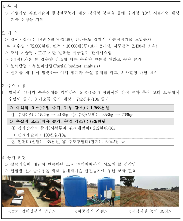 [밭작물 지중점적 시스템] 실증농가 경제성분석 조사결과