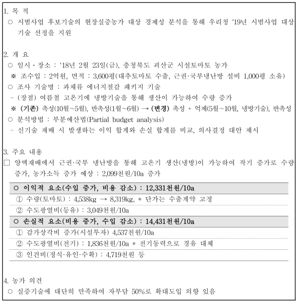 [과채류 에너지절감 패키지] 실증농가 경제성분석 결과