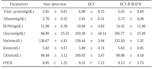 BCV 검출 그리고 미검출 개체들의 혈액 분석 비교