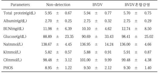 BVDV 검출 그리고 미검출 개체들의 혈액 분석 비교