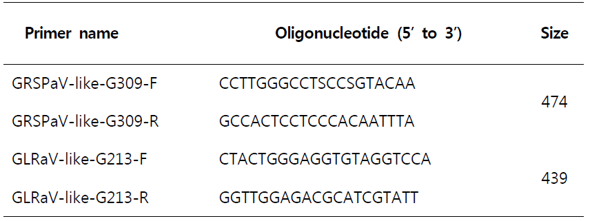 포도에서 보고된 바이러스 및 바이로이드를 진단용 프라이머 서열정보