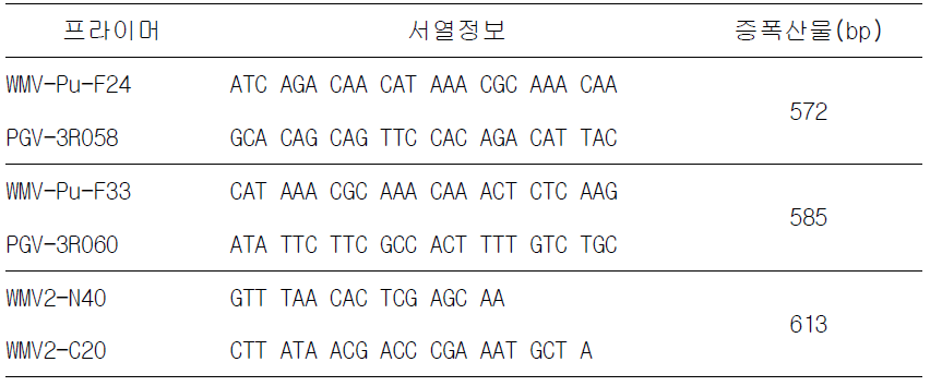 Watermelon mosaic virus(WMV) Insam strain 진단용 프라이머 정보