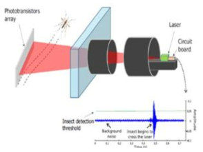 선형 레이저와 포토트랜지스터를 이용한 모기의 비행 파장 측정(Silva et al., 2015 참조)