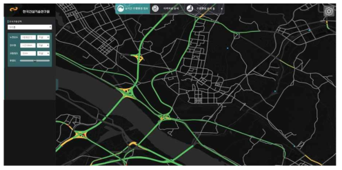 가상 주행환경정보 시뮬레이션 화면(도로구간 단위)