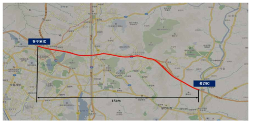 모형 수행을 위한 데이터 수집구간(동수원IC~용인IC)
