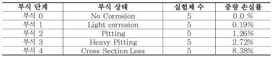 부식등급에 따른 실험 변수