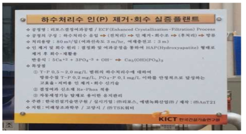 미세조류 증식 원인물질 제거 및 회수 결정여과 pilot plant 현판