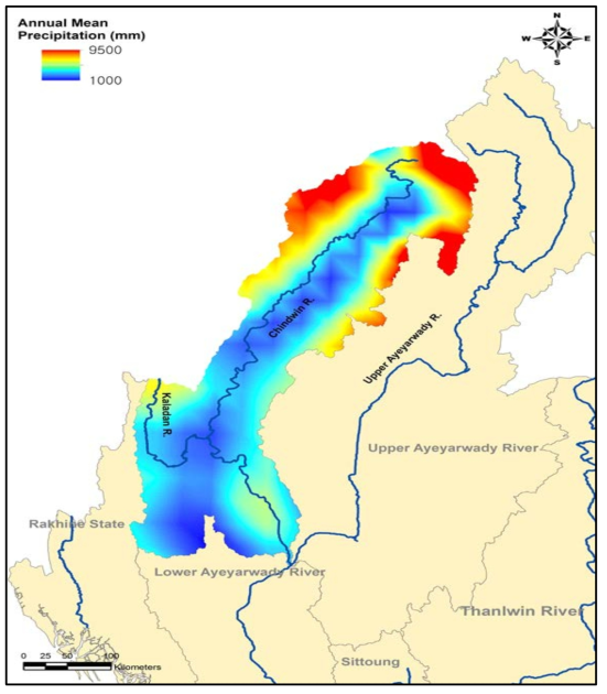친드윈 유역 연평균 강수량 분포 현황