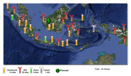 인도네시아 기상레이더 운영 현황(기종 및 배치도)