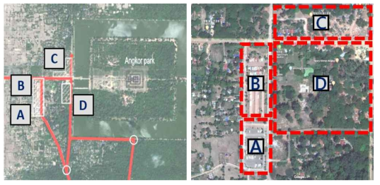 앙코르와트 입구부 주차장 현황 및 위치(A,B,C,D)