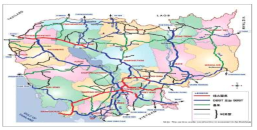 캄보디아 포장 재료별 도로망