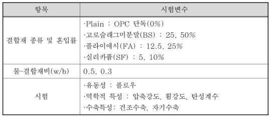 염해환경 대응 결합재 도출을 위한 시험변수