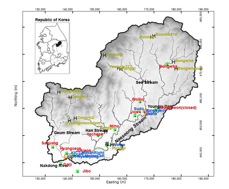 내성천 유역의 관측소 분포