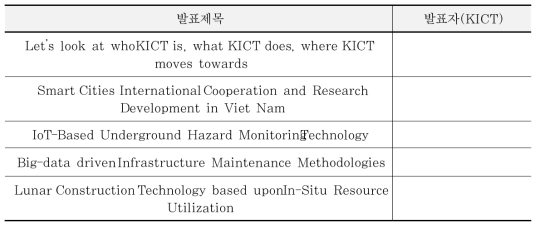 KICT-KSCEE 공동세션 주제 및 발표자
