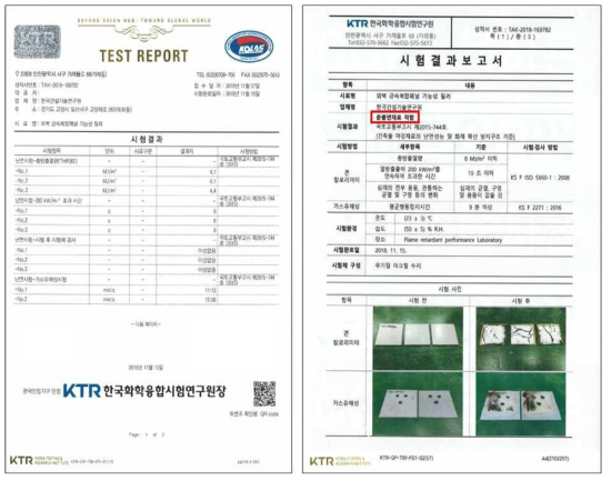 ACM 플라스틱 심재 준불연성능 공인성적서