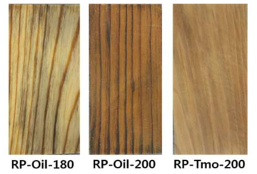 180℃와 200℃에서 열처리된 소나무의 재색