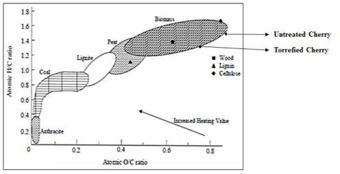 벚나무 조건의 Van Krevelen diagram 적용 결과