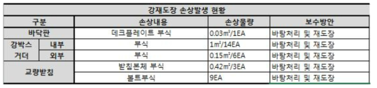 강교량의 도장 손상발생 현황 예시