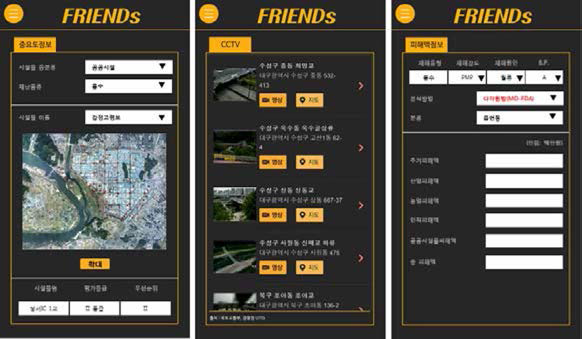 FRIENDs 어플리케이션의 실제 구축 모습(중요도，CCTV, 피해액)