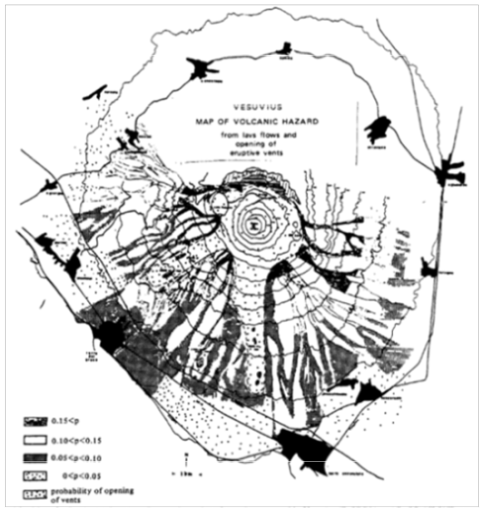 이탈리아 베수비우스 화산의 측면 개방 분화구와 용암류에 대한 재해위험도(Pinna and Scandone, unpubl.)