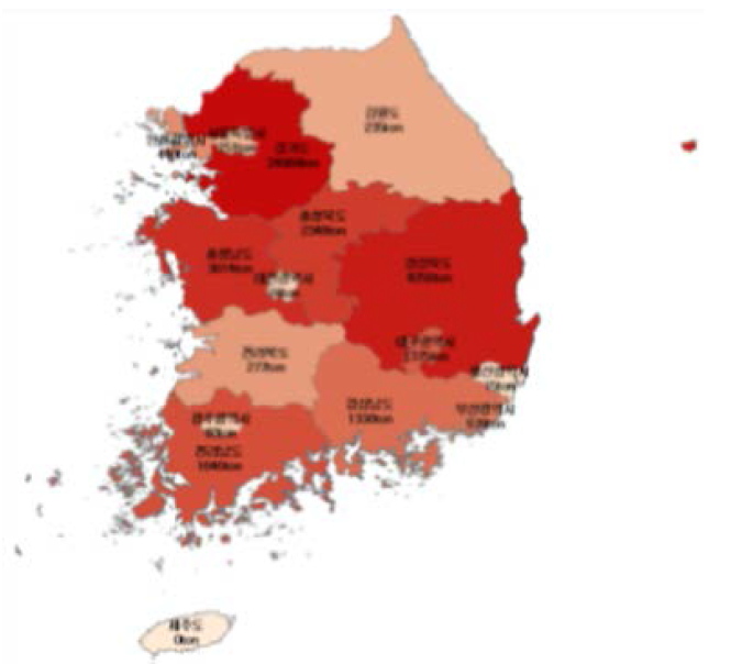 시금치의 지역별 생산량 분포 현황