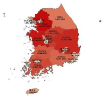 육우의 지역별 생산량 분포 현황