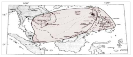 피나투보 화산에서 분출한 화산재 구름의 영역