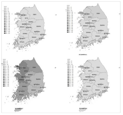 아소산 화산 분화 시 화산재 농도 초과확률