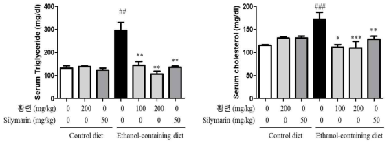 알코올성 간질환 동물모델에서 황련 추출물의 Serum Triglyceride 및 Cholesterol에 대한 효과