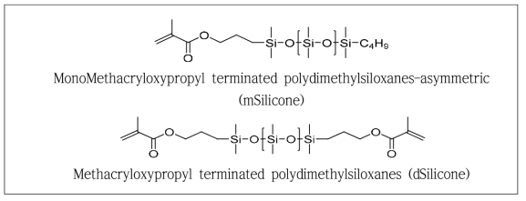 실리콘 하이드로겔 렌조 제조에 사용한 소수성 실리콘 단량체의 화학적 구조