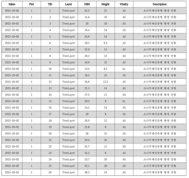 남천계곡 소나무 조사표