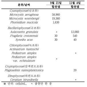 추가 조사지역 식물성 플랑크톤 출현 현황