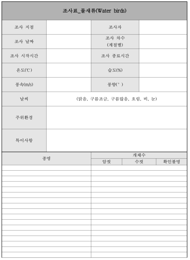 물새류 조사표