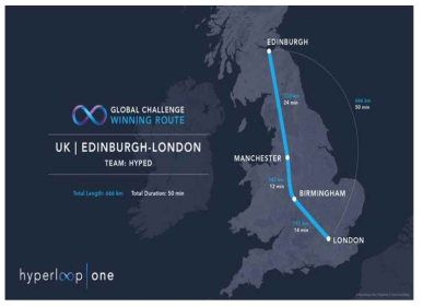 Hyperloop One Global Challenge 영국 에딘버러~런던 노선