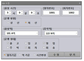 DIA 수정(열차기준) 화면