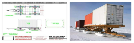 남극 횡단썰매(Traverse Sled) 도면과 실제 운용사례(인터넷 자료)