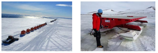 남극 내륙 탐사선단 및 썰매차